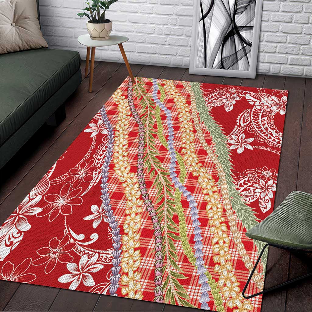 Red Palaka Hawaii Leis Area Rug Hawaiian-plaid Elegant Tropical Vibes LT14 Red - Polynesian Pride