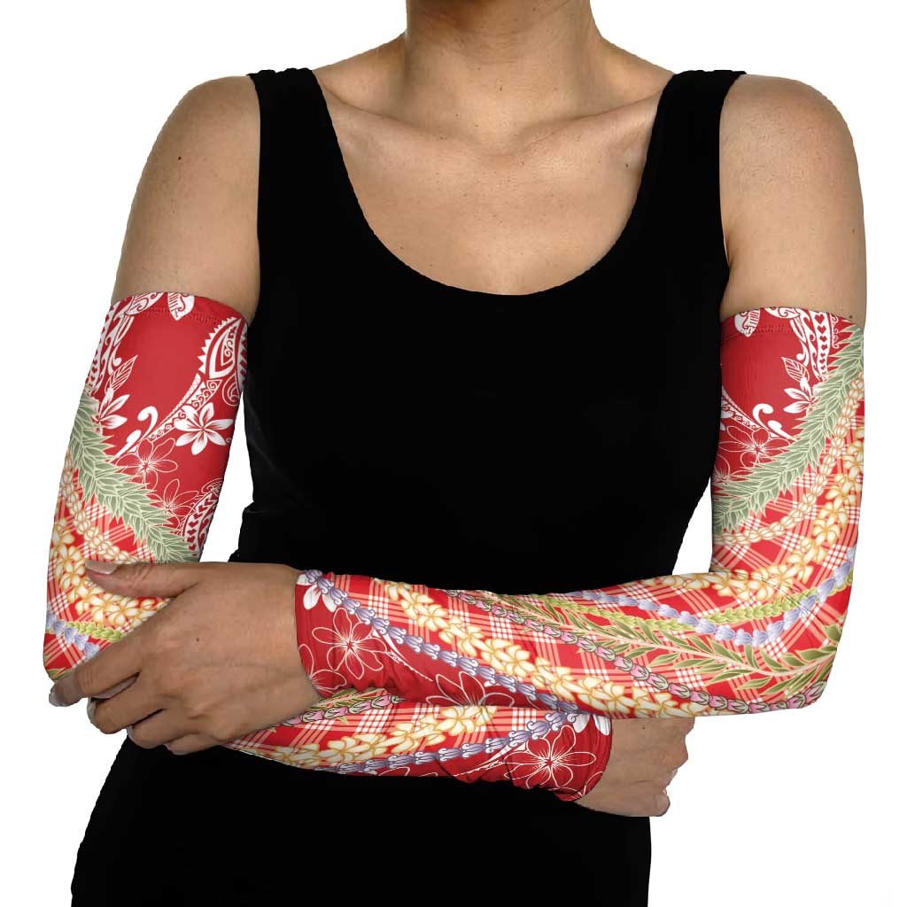 Red Palaka Hawaii Leis Arm Sleeves Hawaiian-plaid Elegant Tropical Vibes LT14 - Polynesian Pride