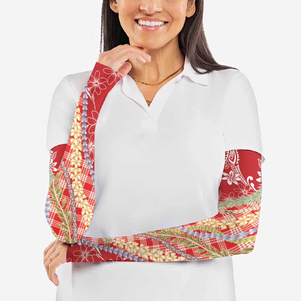Red Palaka Hawaii Leis Arm Sleeves Hawaiian-plaid Elegant Tropical Vibes LT14 - Polynesian Pride