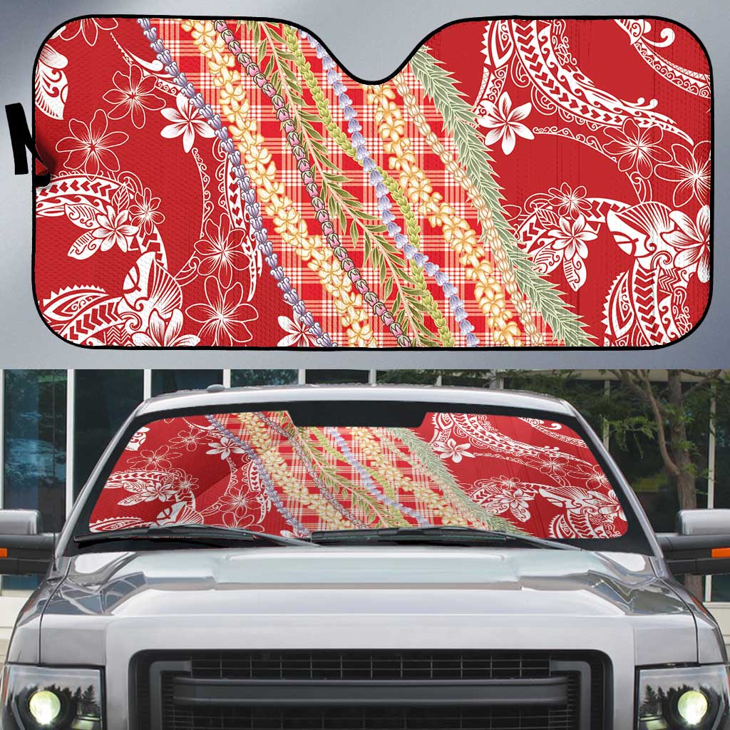 Red Palaka Hawaii Leis Auto Sun Shade Hawaiian-plaid Elegant Tropical Vibes LT14 Red - Polynesian Pride