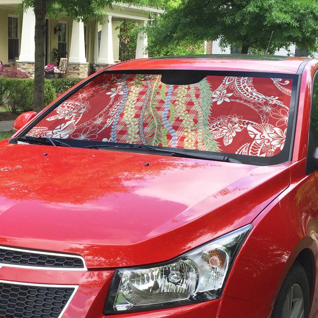 Red Palaka Hawaii Leis Auto Sun Shade Hawaiian-plaid Elegant Tropical Vibes LT14 - Polynesian Pride