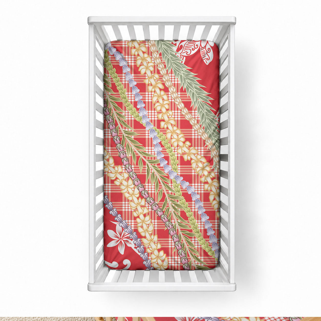 Red Palaka Hawaii Leis Baby Bed Cover Hawaiian-plaid Elegant Tropical Vibes