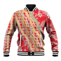 Red Palaka Hawaii Leis Baseball Jacket Hawaiian-plaid Elegant Tropical Vibes LT14 Unisex Red - Polynesian Pride
