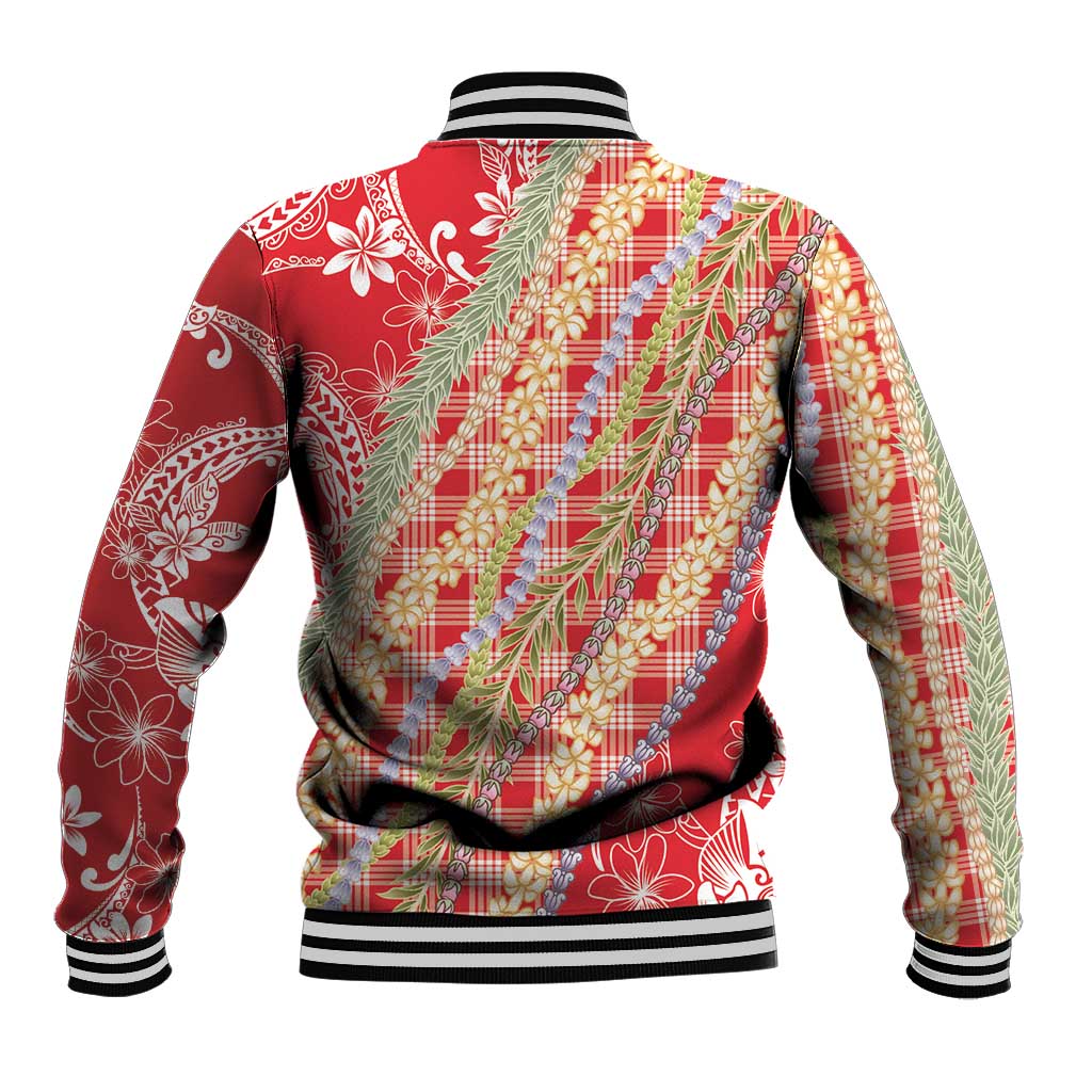 Red Palaka Hawaii Leis Baseball Jacket Hawaiian-plaid Elegant Tropical Vibes LT14 - Polynesian Pride