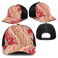 Red Palaka Hawaii Leis Baseball Net Cap Hawaiian-plaid Elegant Tropical Vibes LT14 - Polynesian Pride