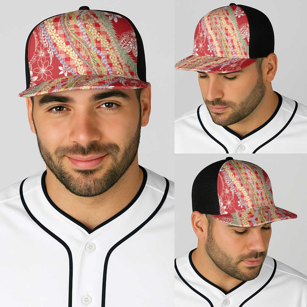 Red Palaka Hawaii Leis Baseball Net Cap Hawaiian-plaid Elegant Tropical Vibes LT14 - Polynesian Pride