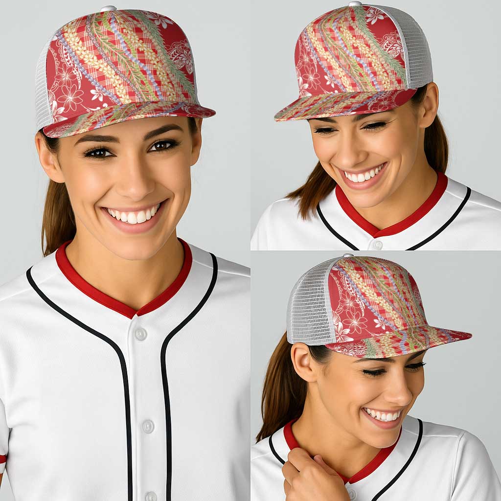 Red Palaka Hawaii Leis Baseball Net Cap Hawaiian-plaid Elegant Tropical Vibes LT14 - Polynesian Pride
