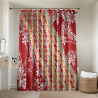 Red Palaka Hawaii Leis Bathroom Set Hawaiian-plaid Elegant Tropical Vibes LT14 Shower Curtain Only Red - Polynesian Pride