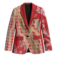 Red Palaka Hawaii Leis Blazer Hawaiian-plaid Elegant Tropical Vibes LT14 Unisex Red - Polynesian Pride