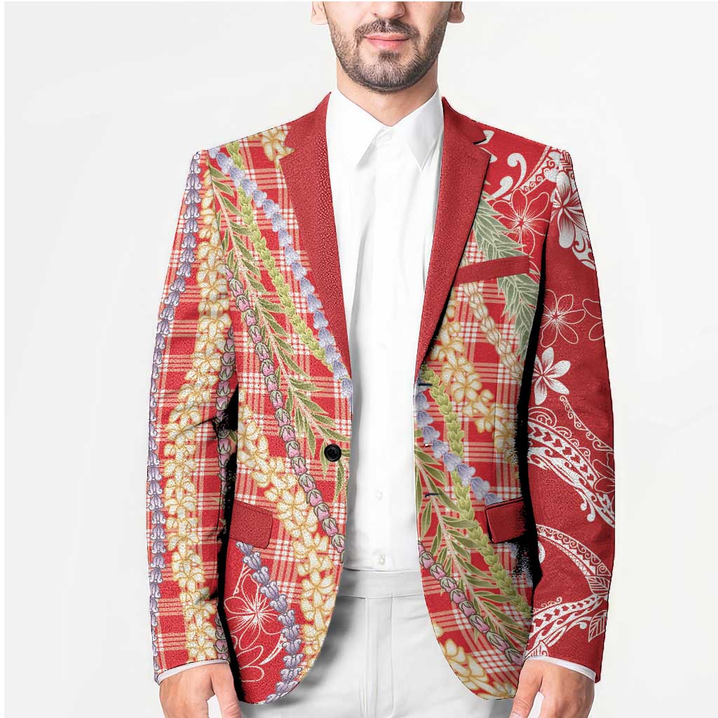 Red Palaka Hawaii Leis Blazer Hawaiian-plaid Elegant Tropical Vibes LT14 - Polynesian Pride