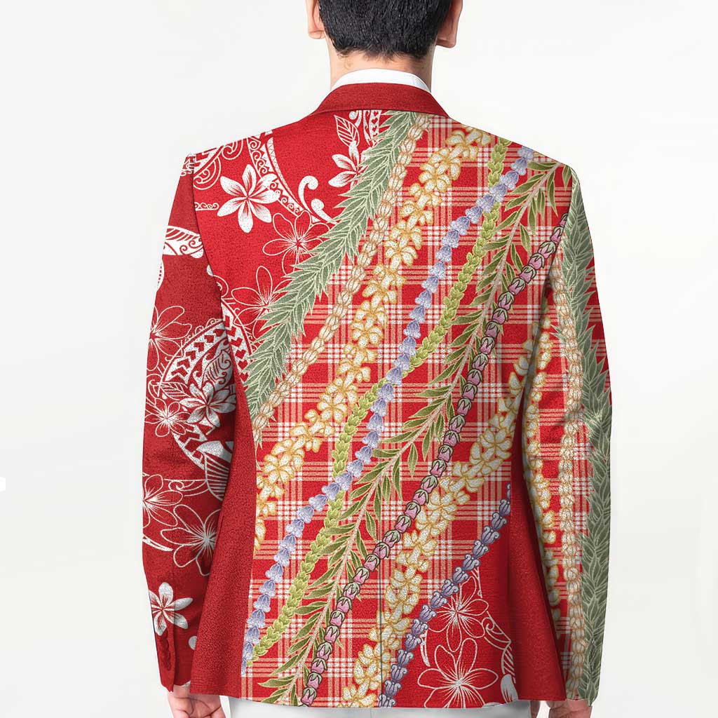 Red Palaka Hawaii Leis Blazer Hawaiian-plaid Elegant Tropical Vibes LT14 - Polynesian Pride