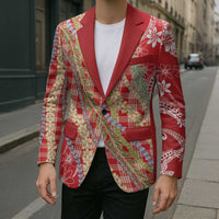 Red Palaka Hawaii Leis Blazer Hawaiian-plaid Elegant Tropical Vibes LT14 - Polynesian Pride