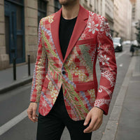 Red Palaka Hawaii Leis Blazer Hawaiian-plaid Elegant Tropical Vibes LT14 - Polynesian Pride