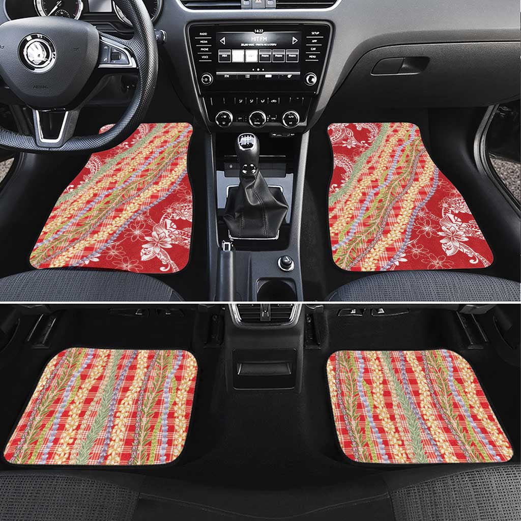 Red Palaka Hawaii Leis Car Mats Hawaiian-plaid Elegant Tropical Vibes LT14 Set 4pcs Red - Polynesian Pride