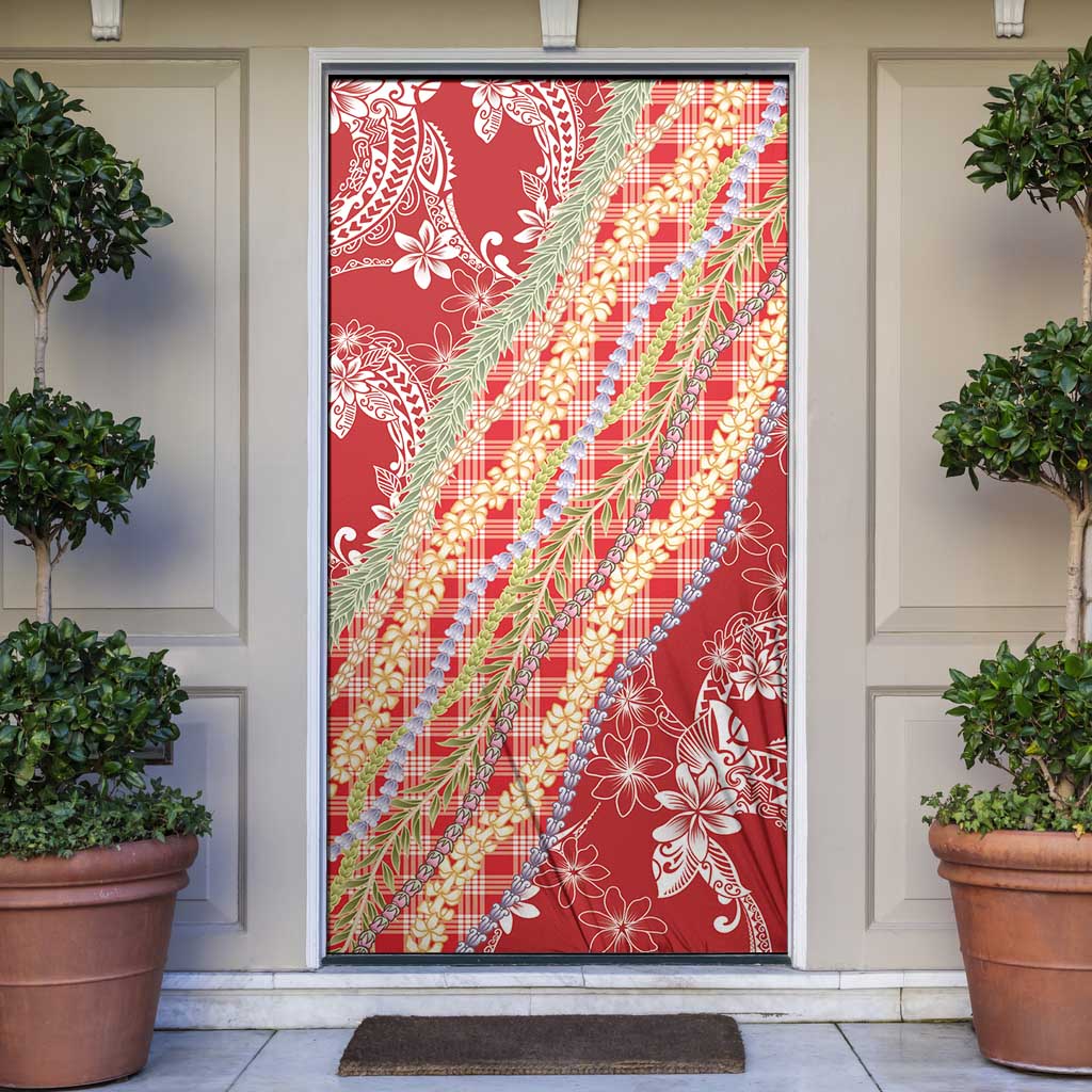 Red Palaka Hawaii Leis Door Cover Hawaiian-plaid Elegant Tropical Vibes LT14 Red - Polynesian Pride