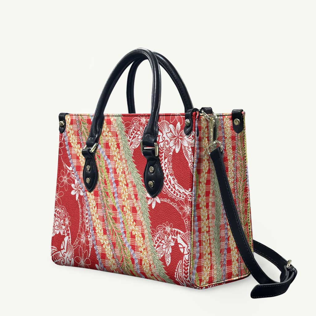 Red Palaka Hawaii Leis Leather Bag Hawaiian-plaid Elegant Tropical Vibes LT14 Red - Polynesian Pride