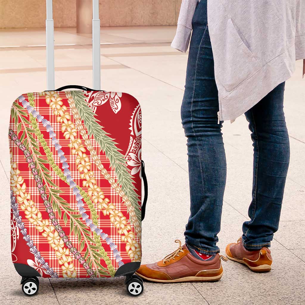 Red Palaka Hawaii Leis Luggage Cover Hawaiian-plaid Elegant Tropical Vibes LT14 Red - Polynesian Pride