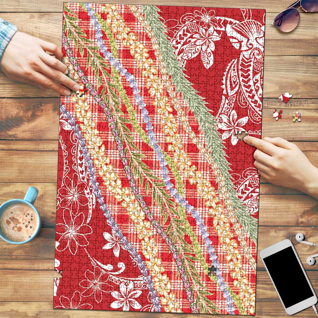 Red Palaka Hawaii Leis Puzzle Hawaiian-plaid Elegant Tropical Vibes LT14 Red - Polynesian Pride