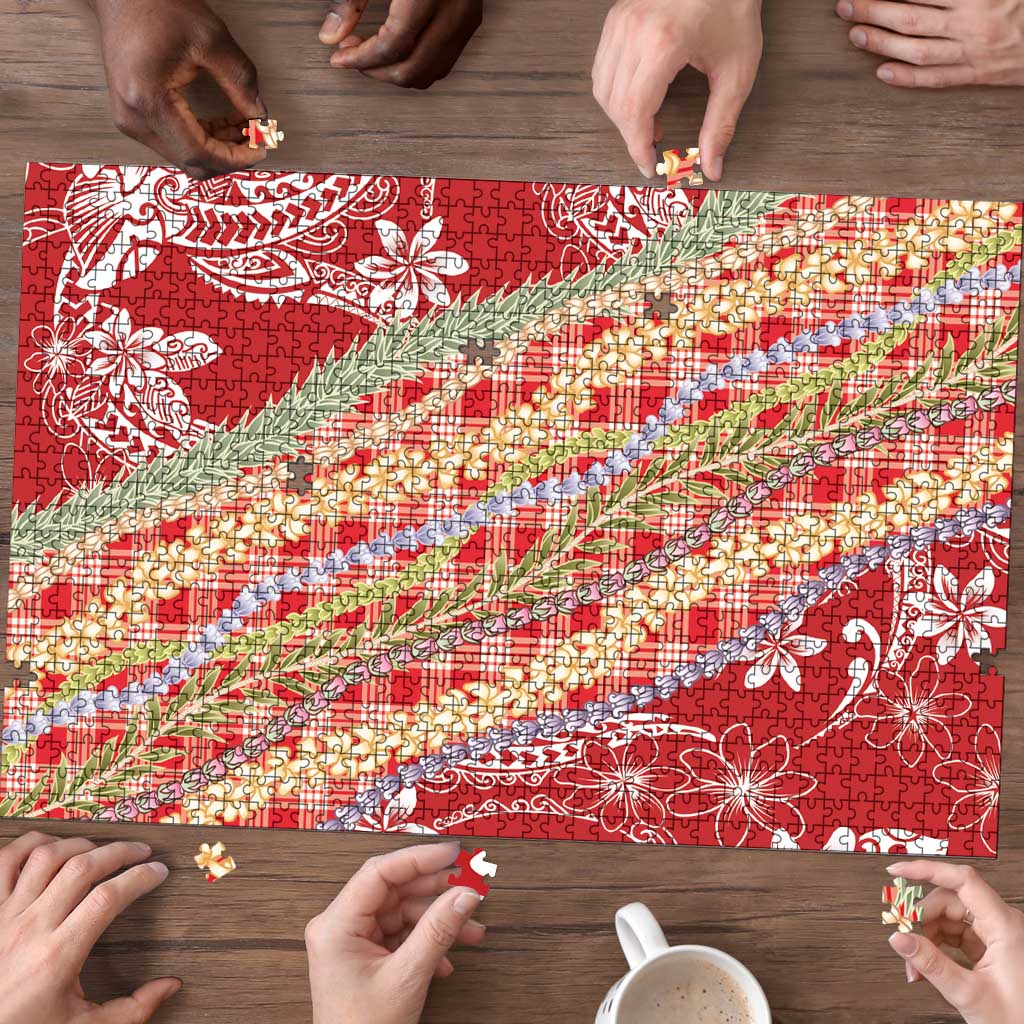 Red Palaka Hawaii Leis Puzzle Hawaiian-plaid Elegant Tropical Vibes LT14 - Polynesian Pride