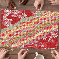 Red Palaka Hawaii Leis Puzzle Hawaiian-plaid Elegant Tropical Vibes LT14 - Polynesian Pride