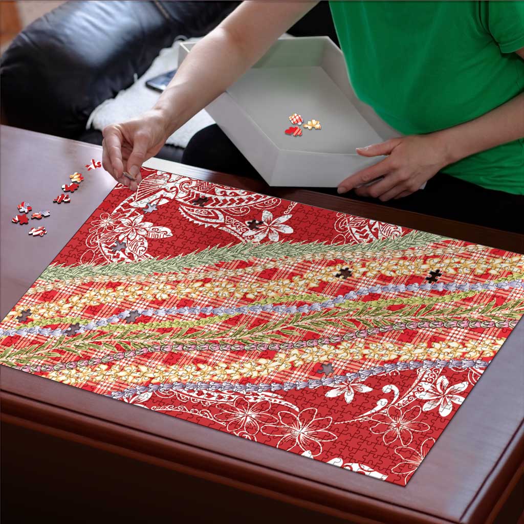 Red Palaka Hawaii Leis Puzzle Hawaiian-plaid Elegant Tropical Vibes LT14 - Polynesian Pride
