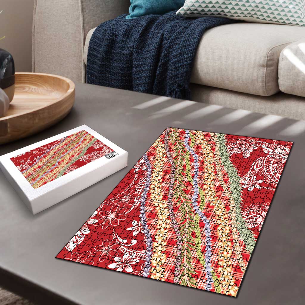 Red Palaka Hawaii Leis Puzzle Hawaiian-plaid Elegant Tropical Vibes LT14 - Polynesian Pride