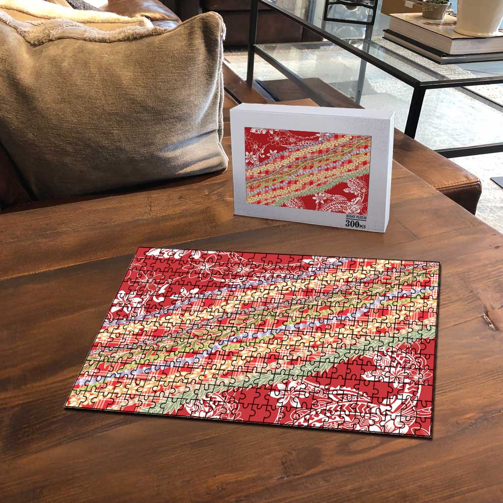 Red Palaka Hawaii Leis Puzzle Hawaiian-plaid Elegant Tropical Vibes LT14 - Polynesian Pride