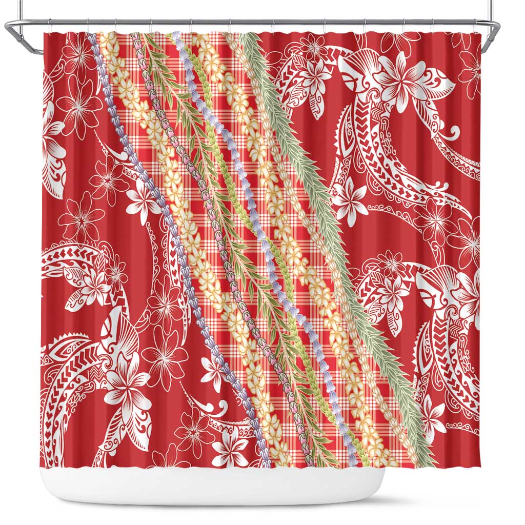Red Palaka Hawaii Leis Shower Curtain Hawaiian-plaid Elegant Tropical Vibes LT14 Red - Polynesian Pride