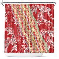 Red Palaka Hawaii Leis Shower Curtain Hawaiian-plaid Elegant Tropical Vibes LT14 Red - Polynesian Pride