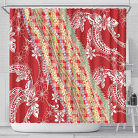 Red Palaka Hawaii Leis Shower Curtain Hawaiian-plaid Elegant Tropical Vibes LT14 - Polynesian Pride