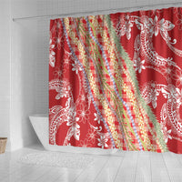 Red Palaka Hawaii Leis Shower Curtain Hawaiian-plaid Elegant Tropical Vibes LT14 - Polynesian Pride