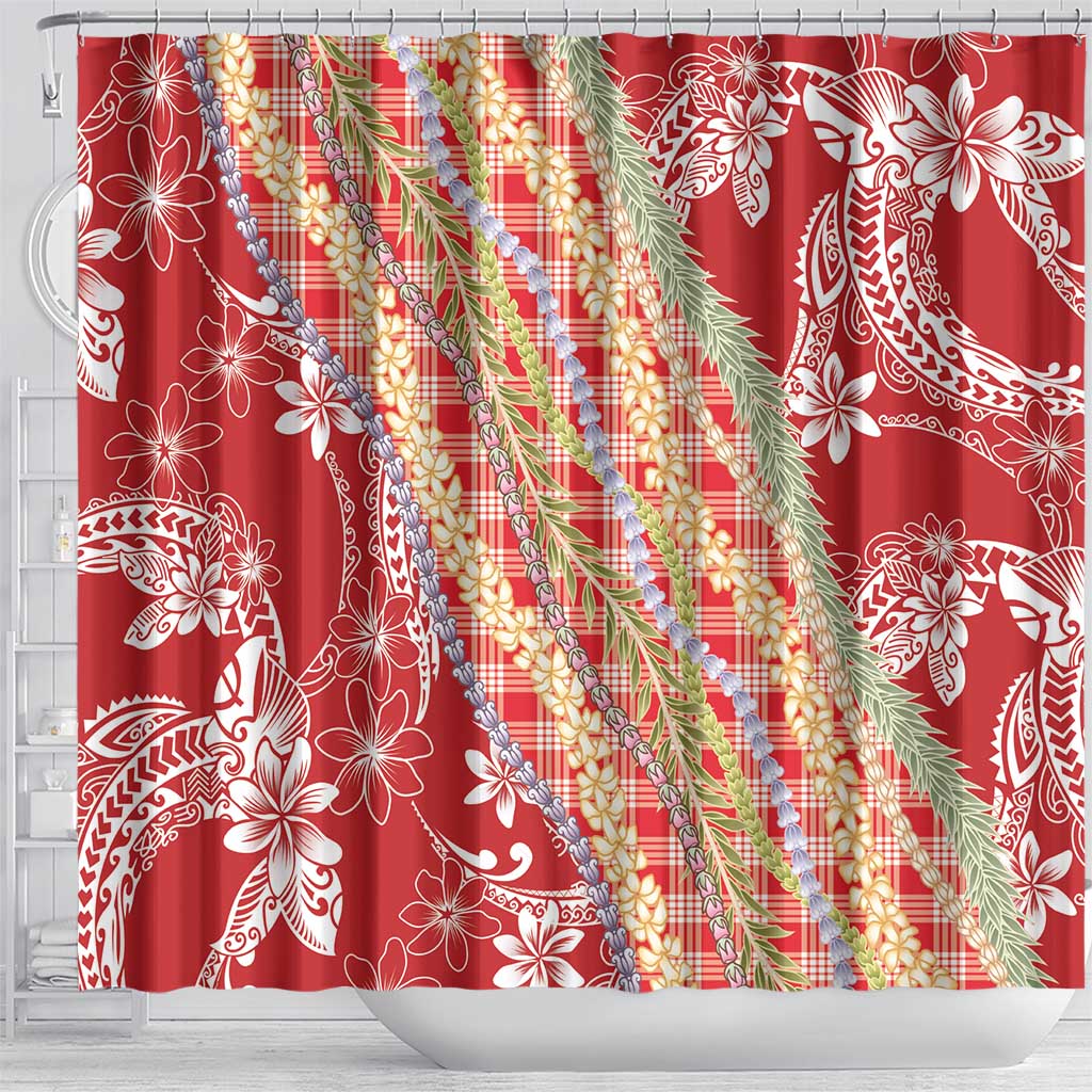 Red Palaka Hawaii Leis Shower Curtain Hawaiian-plaid Elegant Tropical Vibes LT14 - Polynesian Pride