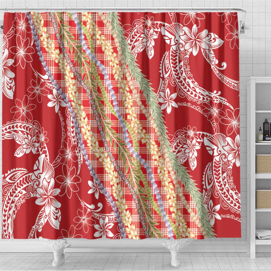 Red Palaka Hawaii Leis Shower Curtain Hawaiian-plaid Elegant Tropical Vibes LT14 - Polynesian Pride