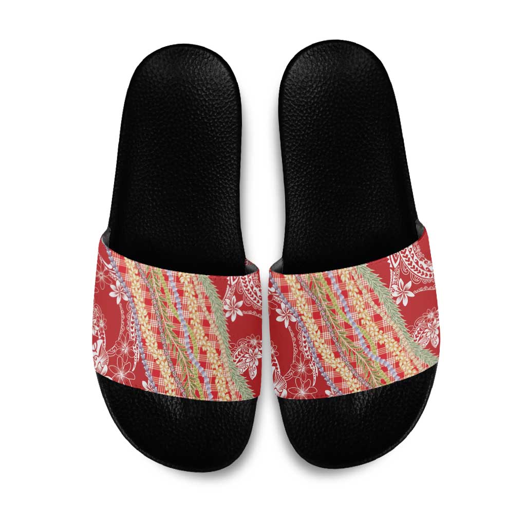 Red Palaka Hawaii Leis Slide Sandals Hawaiian-plaid Elegant Tropical Vibes LT14 Red - Polynesian Pride