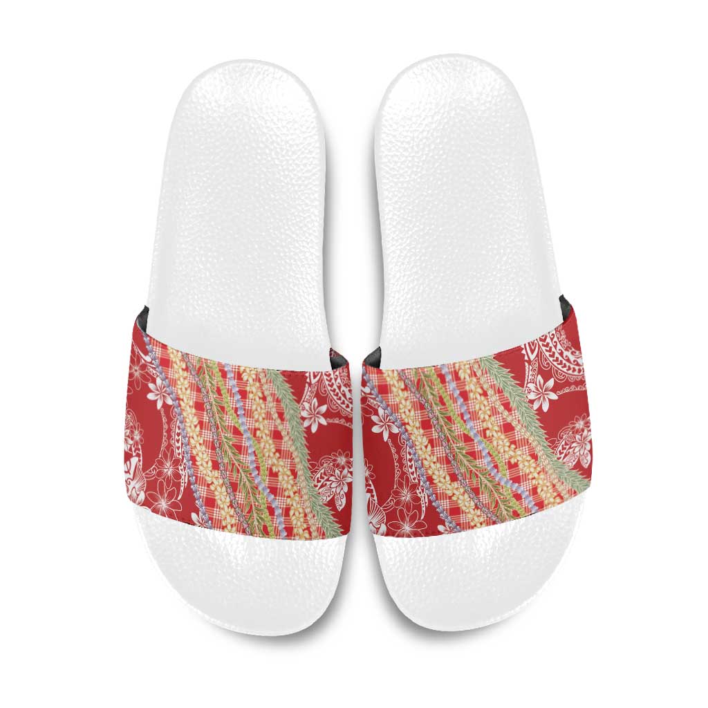 Red Palaka Hawaii Leis Slide Sandals Hawaiian-plaid Elegant Tropical Vibes LT14 Red - Polynesian Pride