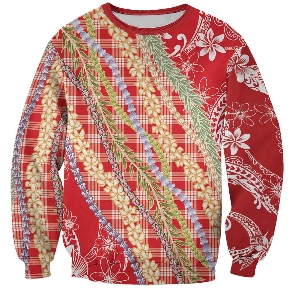 Red Palaka Hawaii Leis Sweatshirt Hawaiian-plaid Elegant Tropical Vibes LT14 Unisex Red - Polynesian Pride