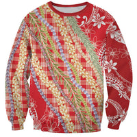 Red Palaka Hawaii Leis Sweatshirt Hawaiian-plaid Elegant Tropical Vibes LT14 Unisex Red - Polynesian Pride