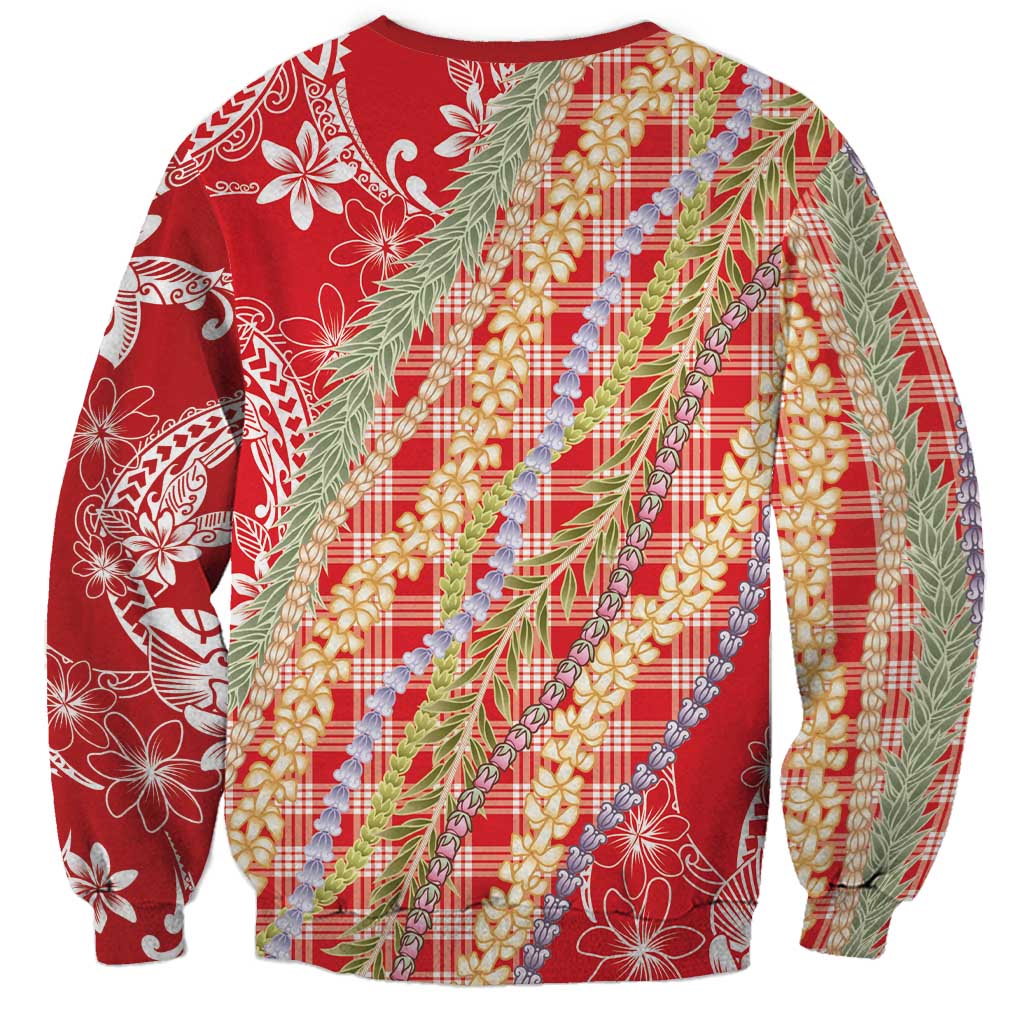 Red Palaka Hawaii Leis Sweatshirt Hawaiian-plaid Elegant Tropical Vibes LT14 - Polynesian Pride