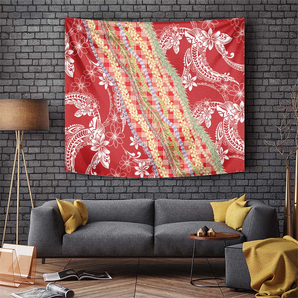 Red Palaka Hawaii Leis Tapestry Hawaiian-plaid Elegant Tropical Vibes LT14 Red - Polynesian Pride