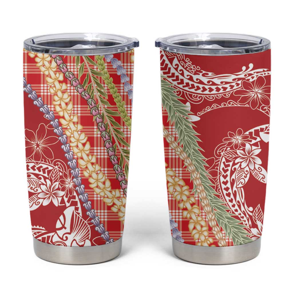 Red Palaka Hawaii Leis Tumbler Cup Hawaiian-plaid Elegant Tropical Vibes LT14 Red - Polynesian Pride