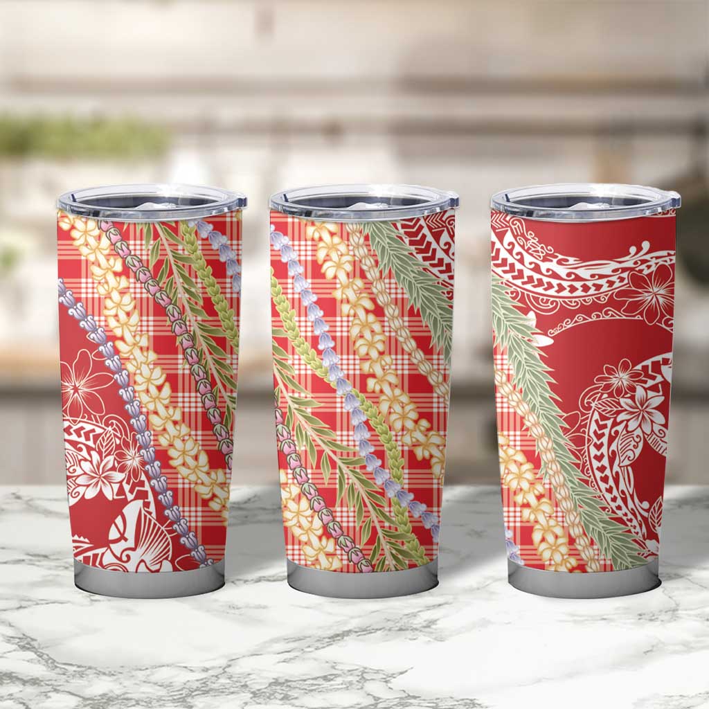 Red Palaka Hawaii Leis Tumbler Cup Hawaiian-plaid Elegant Tropical Vibes LT14 - Polynesian Pride