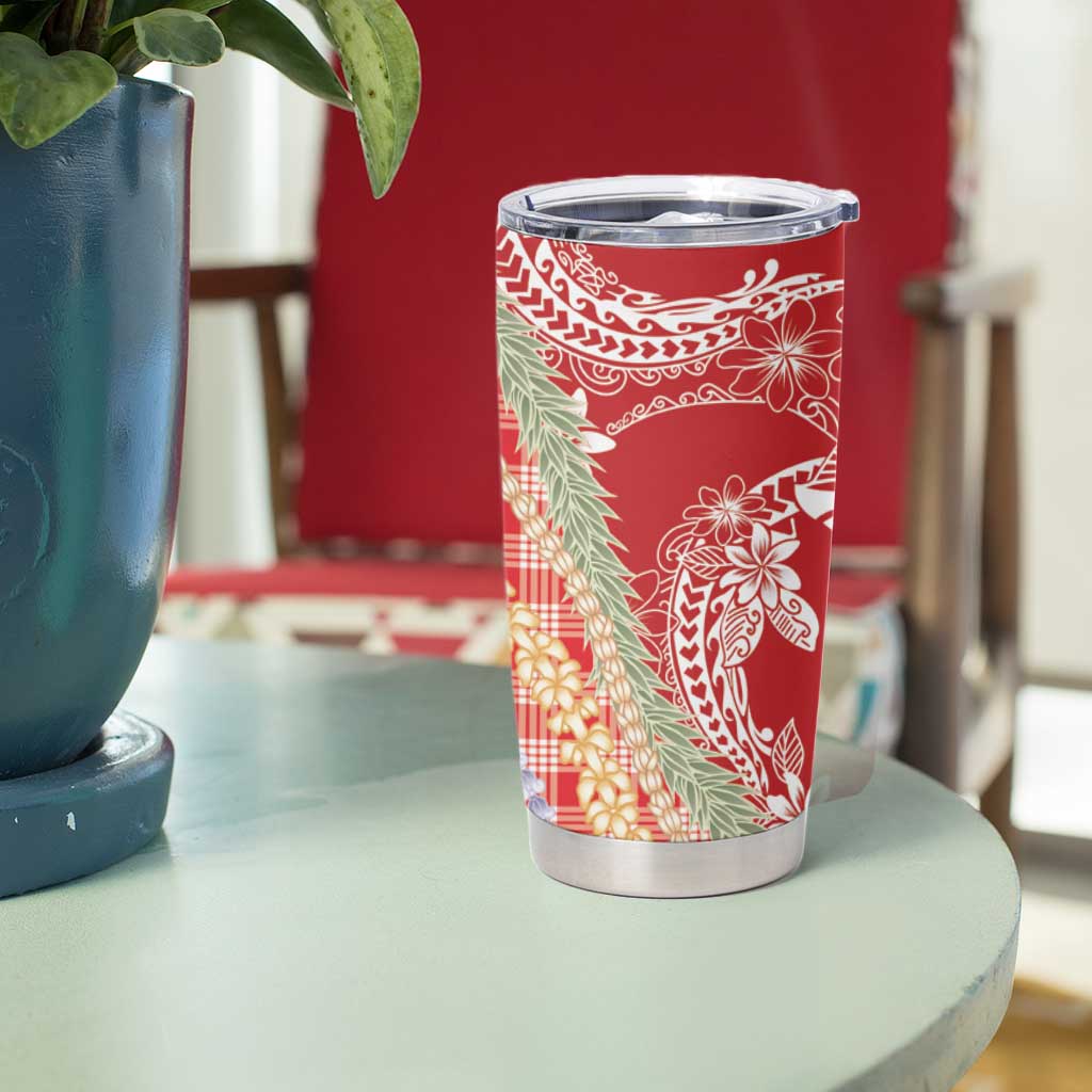 Red Palaka Hawaii Leis Tumbler Cup Hawaiian-plaid Elegant Tropical Vibes LT14 - Polynesian Pride