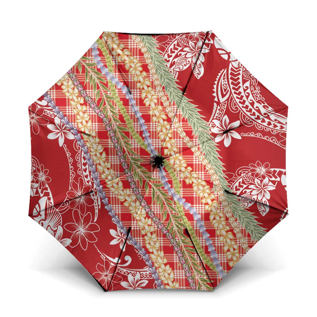 Red Palaka Hawaii Leis Umbrella Hawaiian-plaid Elegant Tropical Vibes LT14 One Size Folded 11.42 inch Opened Diameter 37.4 inch Red - Polynesian Pride