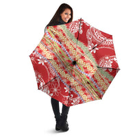 Red Palaka Hawaii Leis Umbrella Hawaiian-plaid Elegant Tropical Vibes LT14 - Polynesian Pride