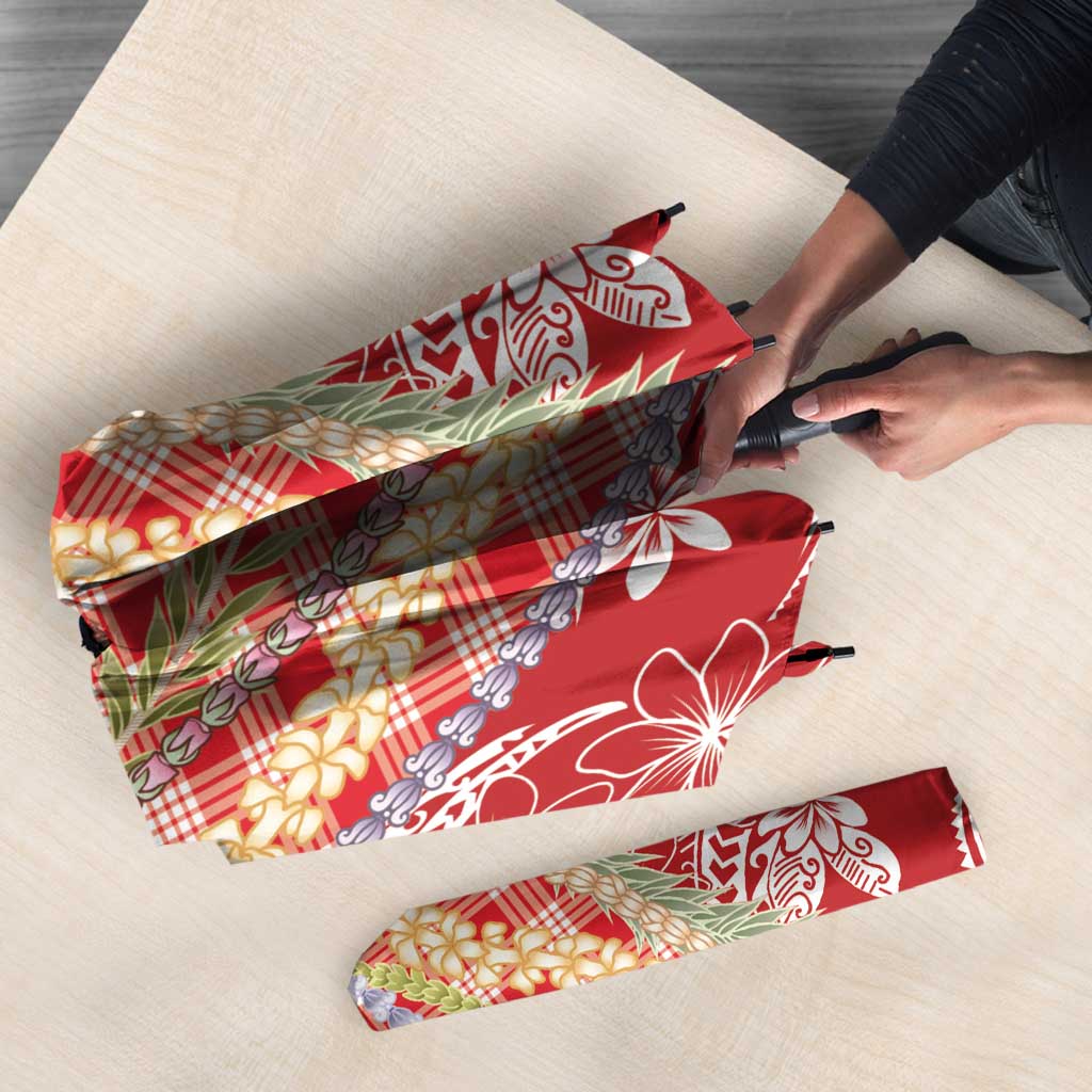 Red Palaka Hawaii Leis Umbrella Hawaiian-plaid Elegant Tropical Vibes LT14 - Polynesian Pride