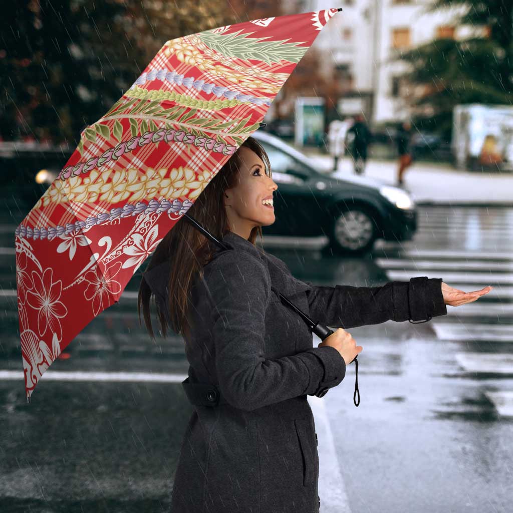 Red Palaka Hawaii Leis Umbrella Hawaiian-plaid Elegant Tropical Vibes LT14 - Polynesian Pride