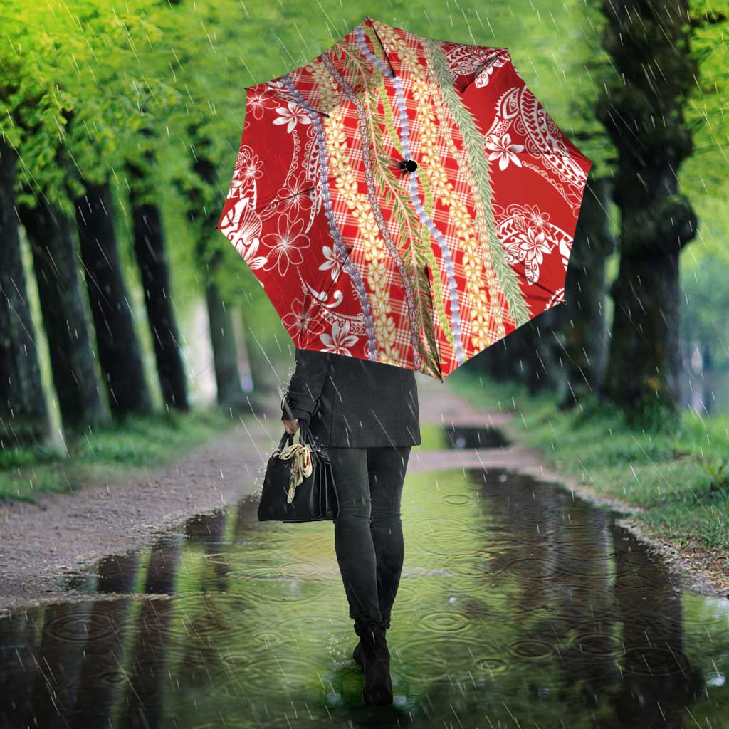 Red Palaka Hawaii Leis Umbrella Hawaiian-plaid Elegant Tropical Vibes LT14 - Polynesian Pride