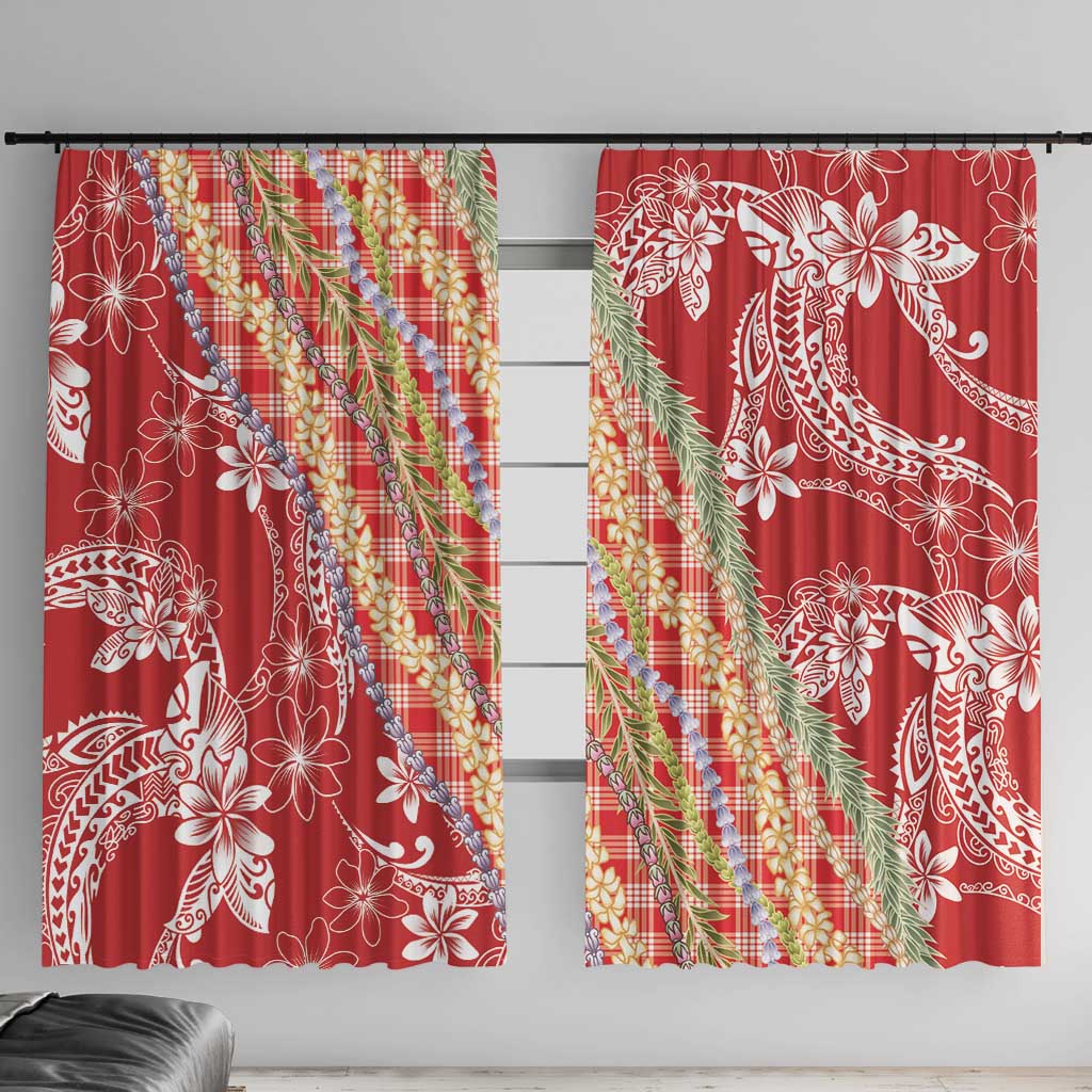 Red Palaka Hawaii Leis Window Curtain Hawaiian-plaid Elegant Tropical Vibes LT14 With Hooks Red - Polynesian Pride