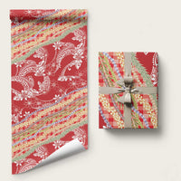 Red Palaka Hawaii Leis Wrapping Paper Hawaiian-plaid Elegant Tropical Vibes LT14 58" × 23" Red - Polynesian Pride