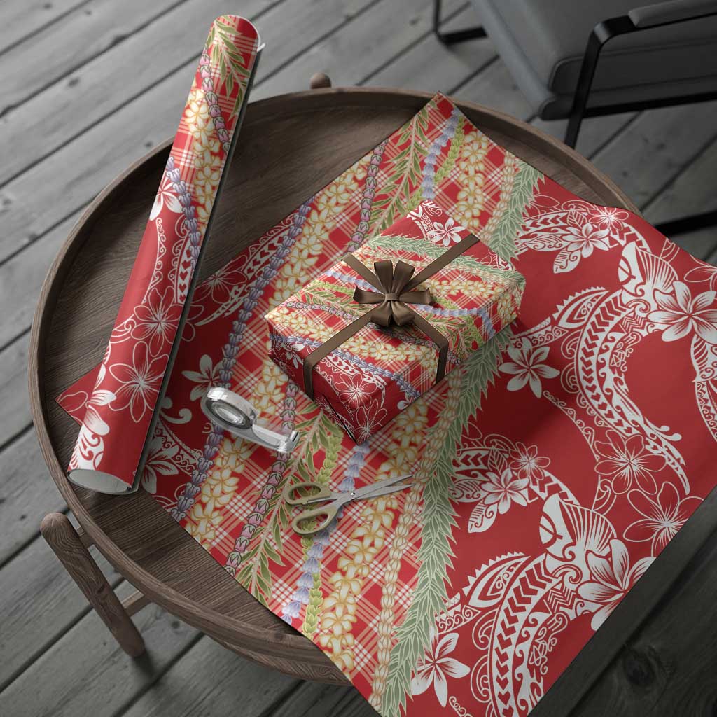 Red Palaka Hawaii Leis Wrapping Paper Hawaiian-plaid Elegant Tropical Vibes LT14 - Polynesian Pride